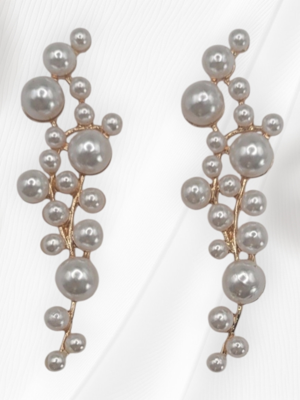 Corina Pearl Branch Drop Earrings in White and Gold New - Picture 2 of 4